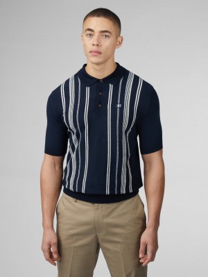 Ben Sherman B by Ben Sherman Crinkle Cotton Stripe Polo Neuleet Laivastonsininen | 5124-FBOHK