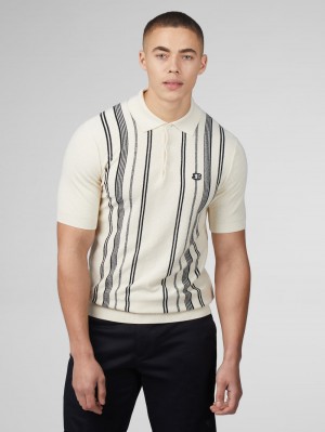 Ben Sherman B by Ben Sherman Crinkle Cotton Stripe Polo Neuleet Valkoinen | 1028-KGTFE