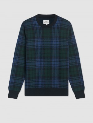 Ben Sherman Blackwatch Check Crewneck Neuleet Mustat | 8156-XYGJV