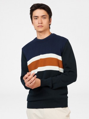 Ben Sherman Chest Stripe Crewneck Neuleet Mustat | 7341-RGHNW