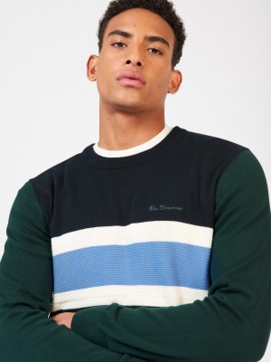 Ben Sherman Chest Stripe Crewneck Neuleet Tummanvihreä | 7928-QFKCD