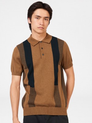 Ben Sherman Intarsia Stripe Polo-kaula-aukkoinen Villapaita Ruskea | 3047-UOSEB