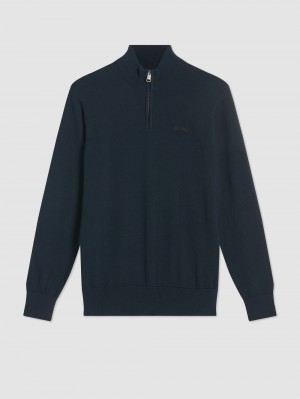 Ben Sherman Merino Half-Zip Neuleet Mustat | 6029-RFALJ