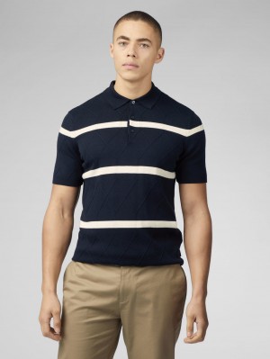 Ben Sherman Signature Argyle Stripe Polo Neuleet Laivastonsininen | 0648-MQDYI