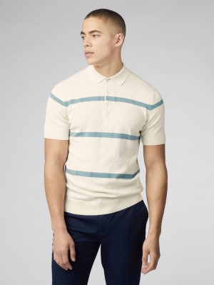 Ben Sherman Signature Argyle Stripe Polo Neuleet Valkoinen | 7952-GFCHP