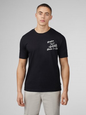 Ben Sherman Signature Brighton Beach Club T-Paita Mustat | 1278-ECZBU