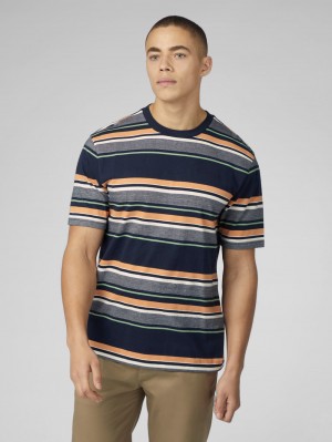 Ben Sherman Signature Engineered Stripe T-Paita Laivastonsininen | 3627-JTOWV