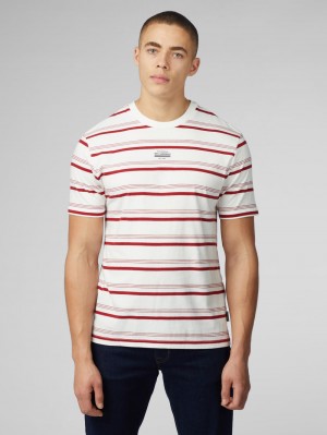 Ben Sherman Signature Fine Stripe T-Paita Valkoinen | 4837-OQIBD