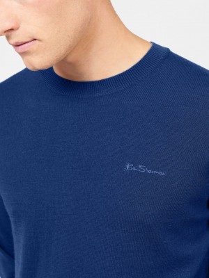 Ben Sherman Signature Merino Crewneck Neuleet Sininen | 2483-XMNLH