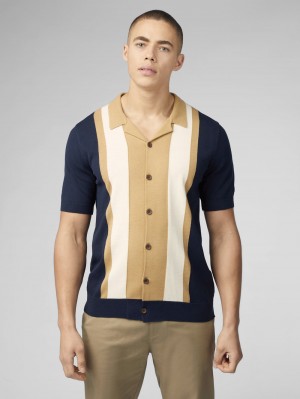 Ben Sherman Signature Resort Neck Button Through Polo Neuleet Laivastonsininen | 4682-RYWKX