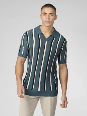 Ben Sherman Signature Vertical Stripe Open Neck Polo Neuleet Turkoosi | 1509-PUEXF