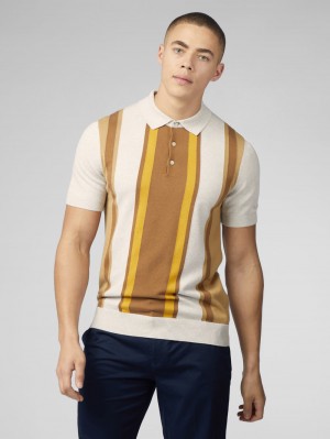 Ben Sherman Signature Vertical Stripe Polo Neuleet Valkoinen | 8149-RMZJQ