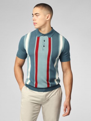 Ben Sherman Signature Vertical Stripe Polo Neuleet Turkoosi | 4971-SVKZX