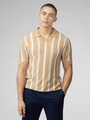 Ben Sherman Vertical Stripe Open Neck Polo Neuleet Harmaat | 8062-OVFSH