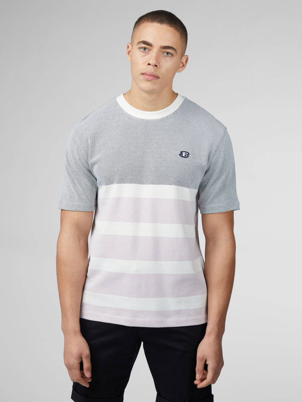 Ben Sherman B by Ben Sherman Textured Block Stripe T-Paita Laivastonsininen | 0183-GYJSE