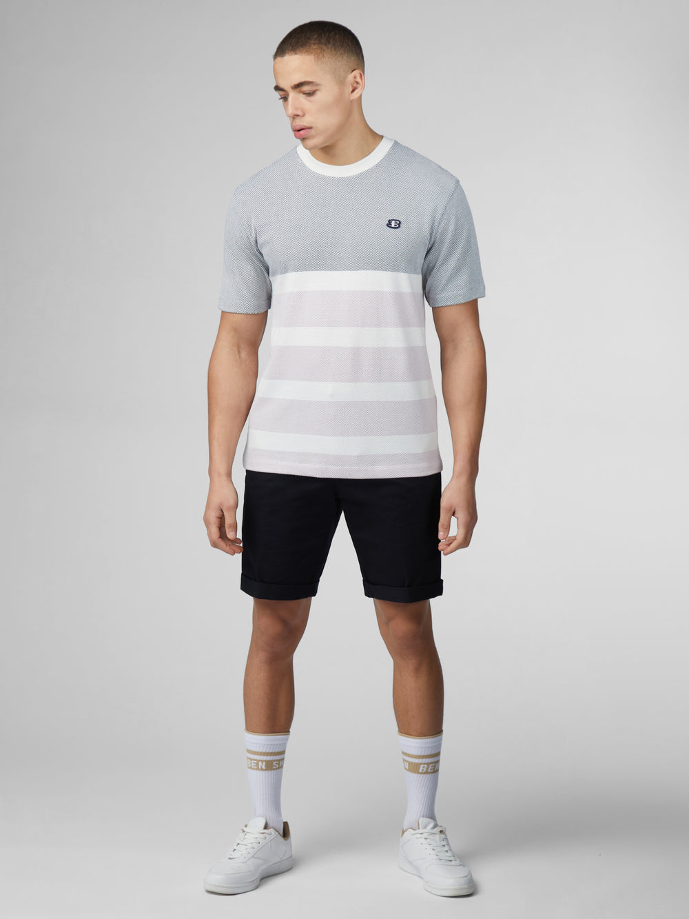 Ben Sherman B by Ben Sherman Textured Block Stripe T-Paita Laivastonsininen | 0183-GYJSE