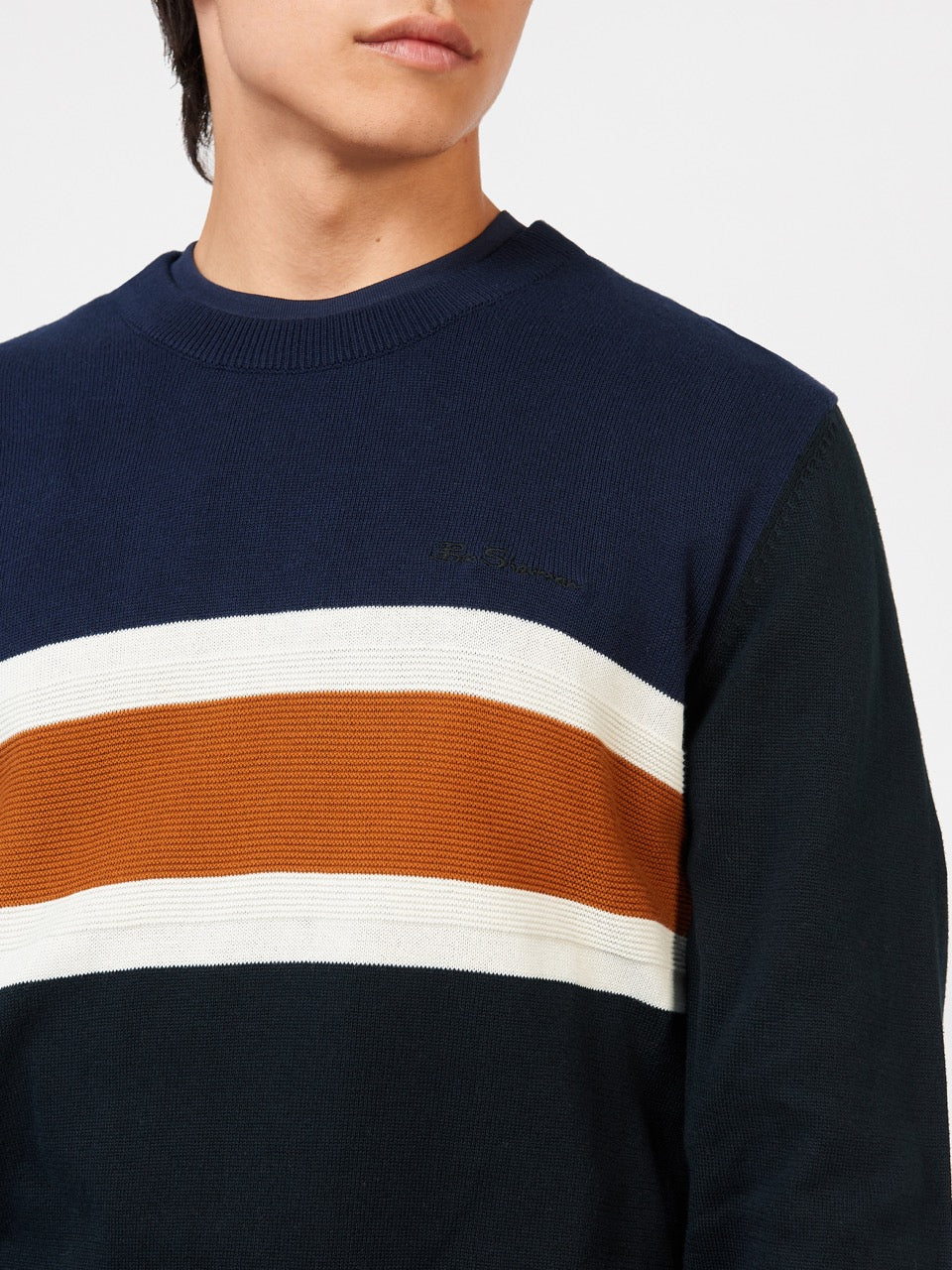 Ben Sherman Chest Stripe Crewneck Neuleet Mustat | 7341-RGHNW