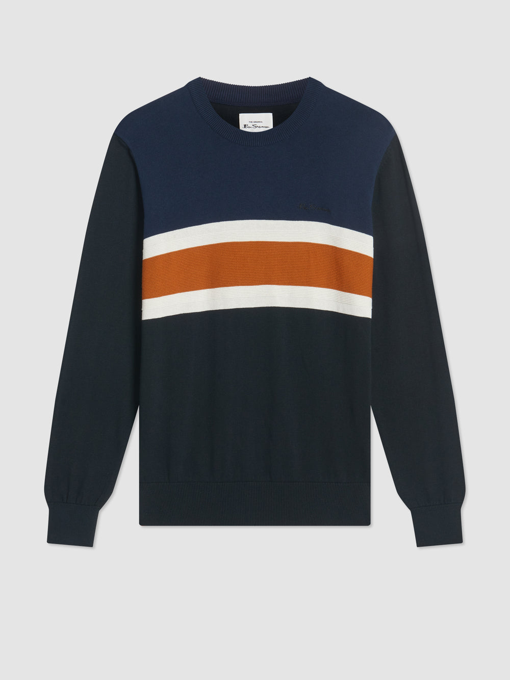 Ben Sherman Chest Stripe Crewneck Neuleet Mustat | 7341-RGHNW