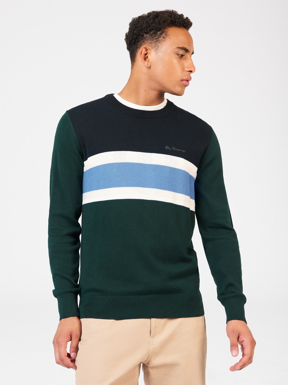 Ben Sherman Chest Stripe Crewneck Neuleet Tummanvihreä | 7928-QFKCD