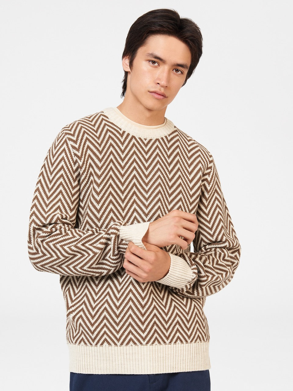 Ben Sherman Chevron Jacquard Crewneck Neuleet Valkoinen | 6250-MSTVC