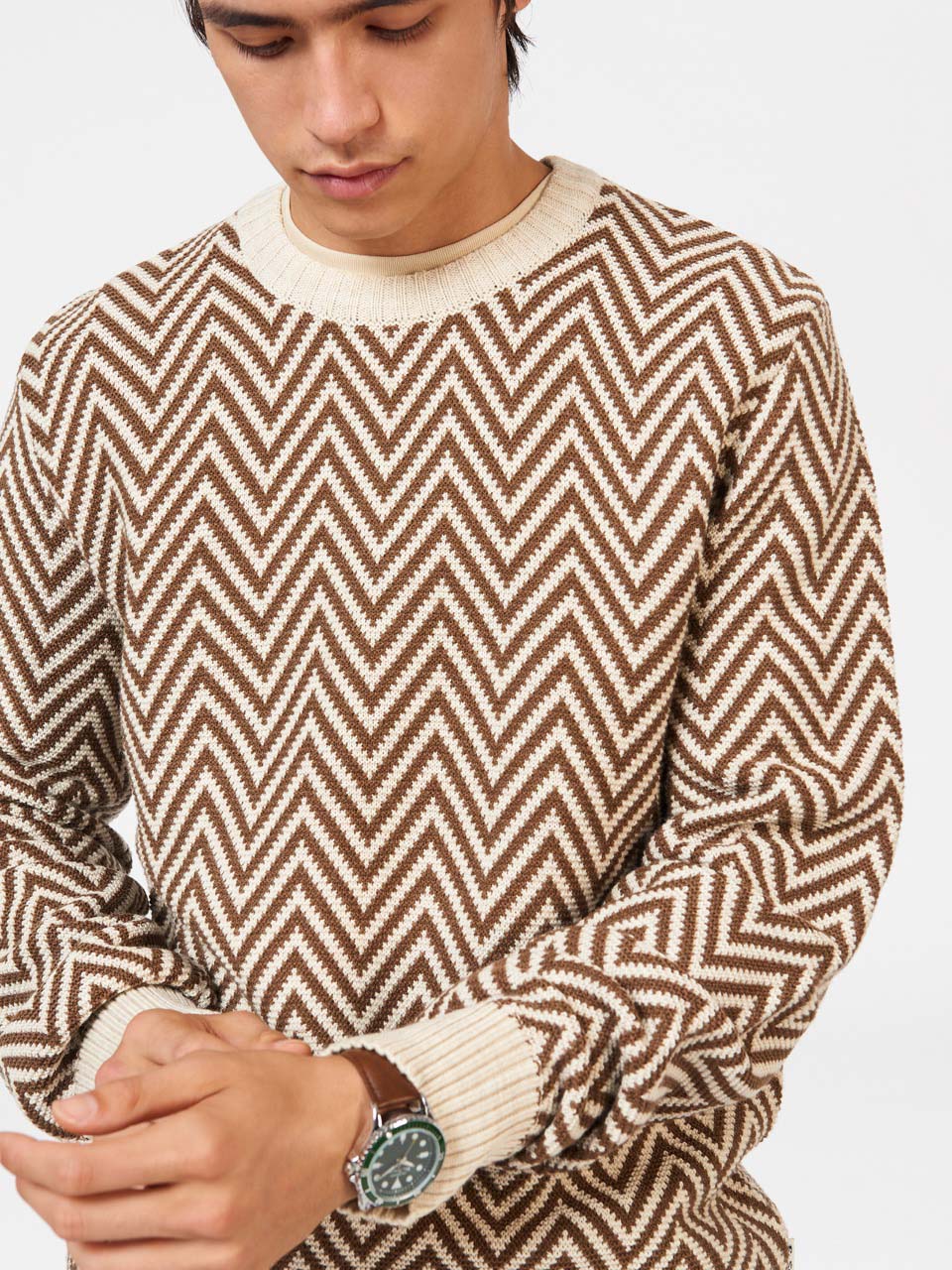 Ben Sherman Chevron Jacquard Crewneck Neuleet Valkoinen | 6250-MSTVC