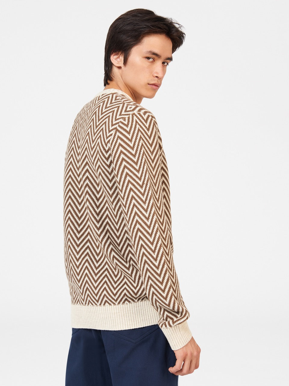 Ben Sherman Chevron Jacquard Crewneck Neuleet Valkoinen | 6250-MSTVC