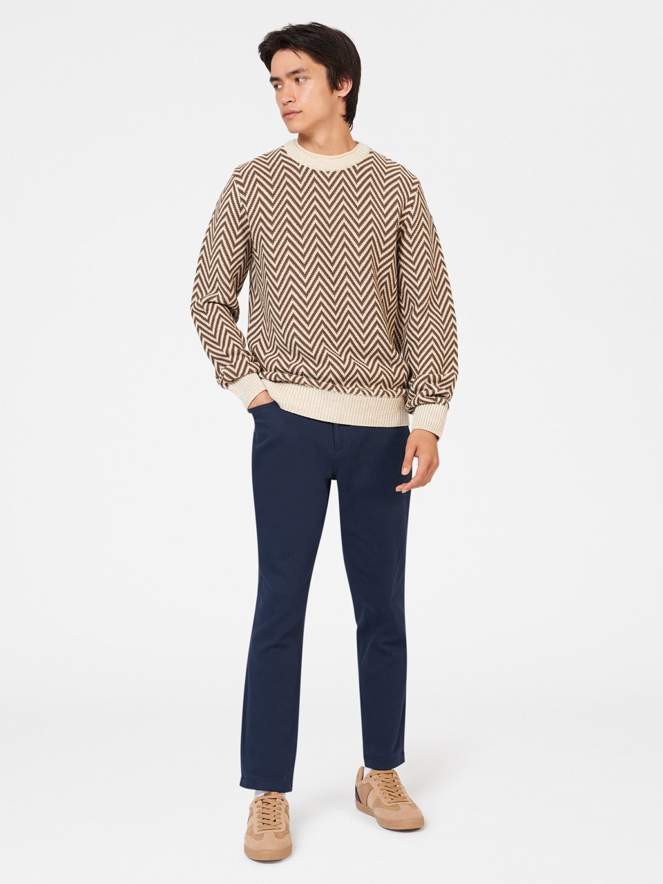 Ben Sherman Chevron Jacquard Crewneck Neuleet Valkoinen | 6250-MSTVC