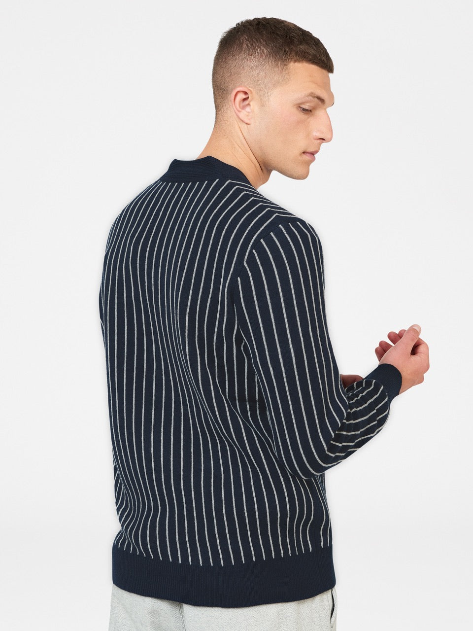 Ben Sherman Jacquard Stripe Cardigan Neuleet Laivastonsininen | 2196-VMRAN