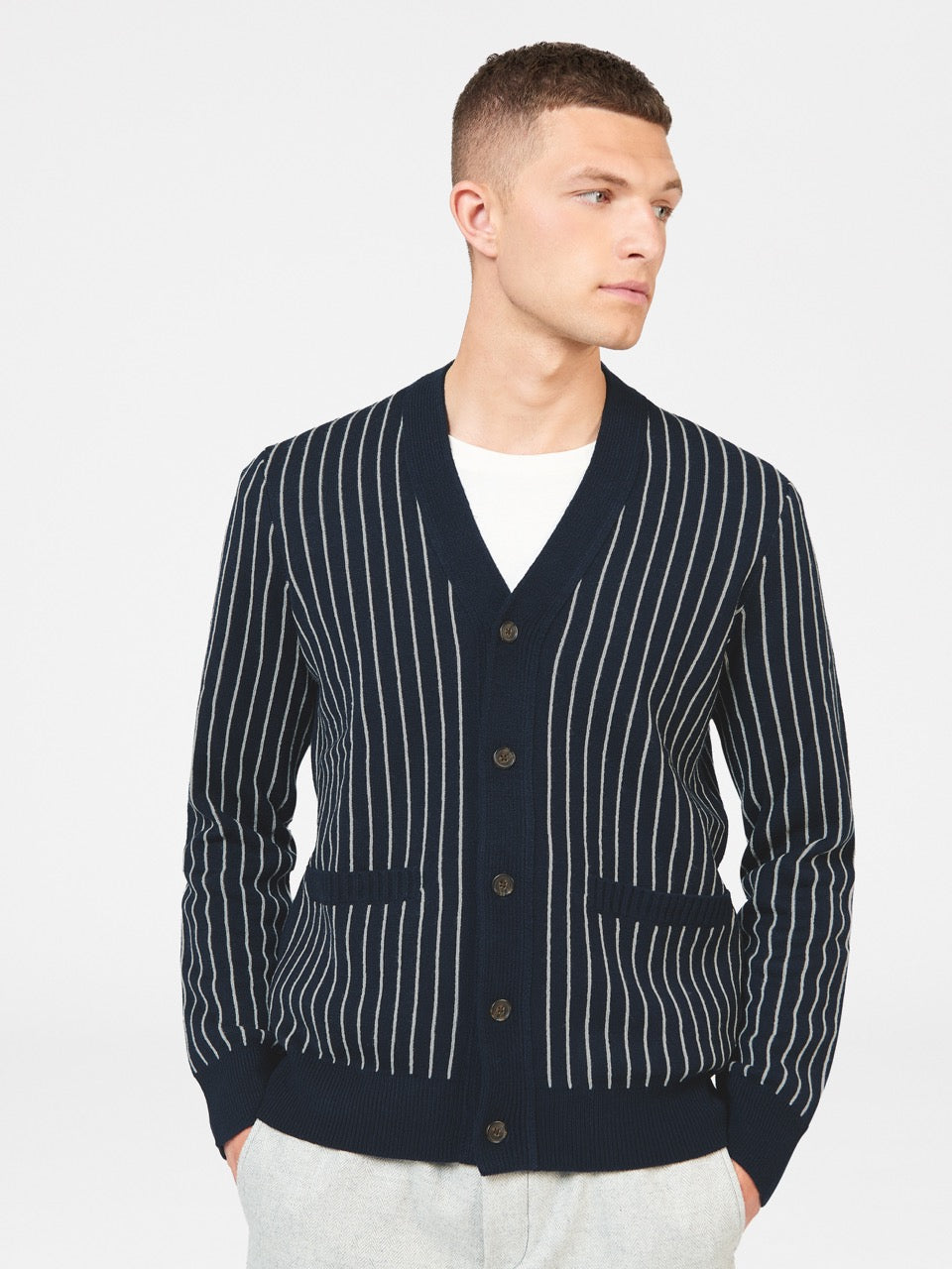 Ben Sherman Jacquard Stripe Cardigan Neuleet Laivastonsininen | 2196-VMRAN