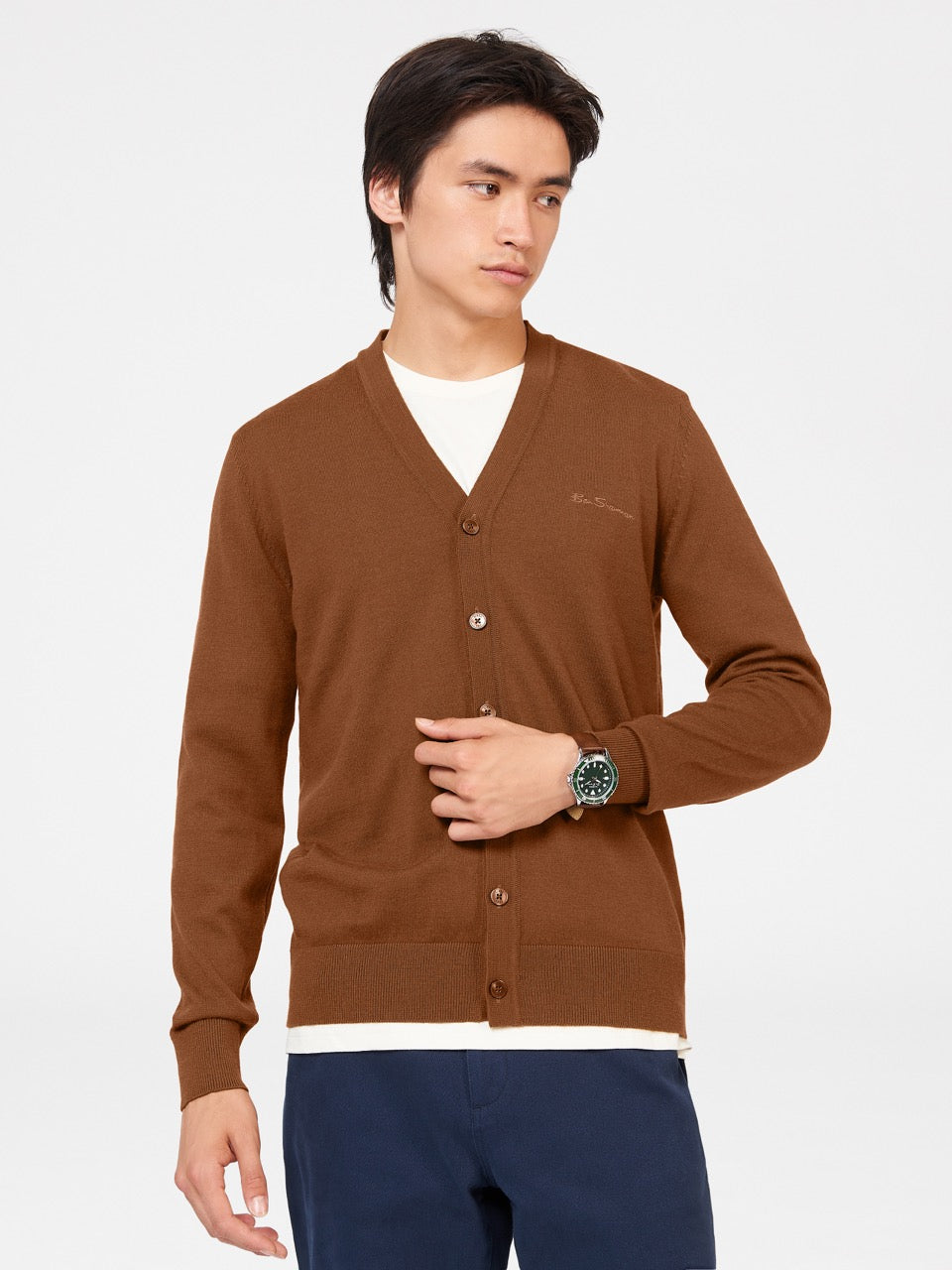 Ben Sherman Signature Merino Cardigan Neuleet Ruskea | 2618-KPBZJ