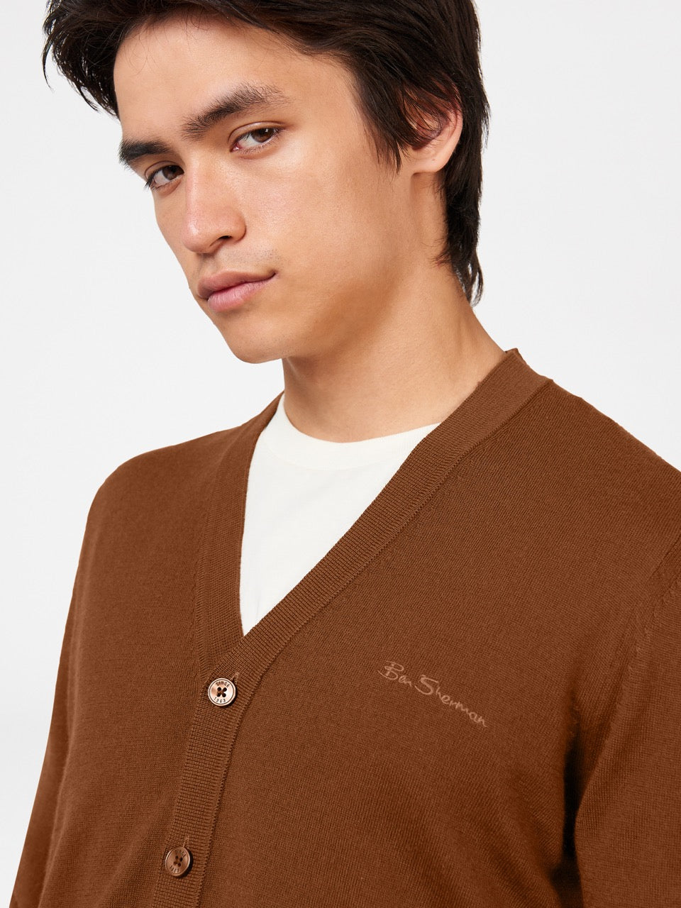 Ben Sherman Signature Merino Cardigan Neuleet Ruskea | 2618-KPBZJ