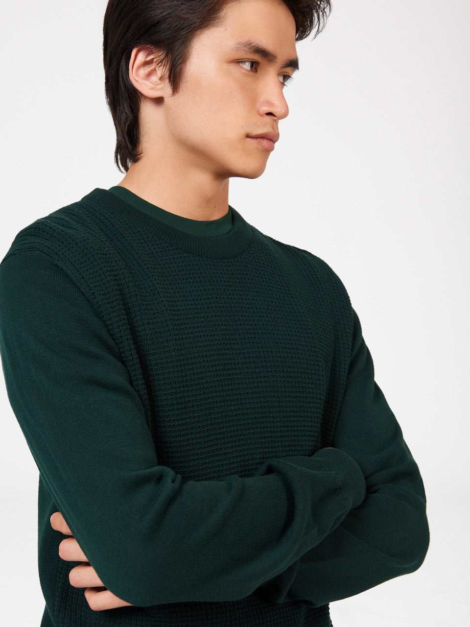 Ben Sherman Textured Crewneck Neuleet Tummanvihreä | 6235-BZHMX