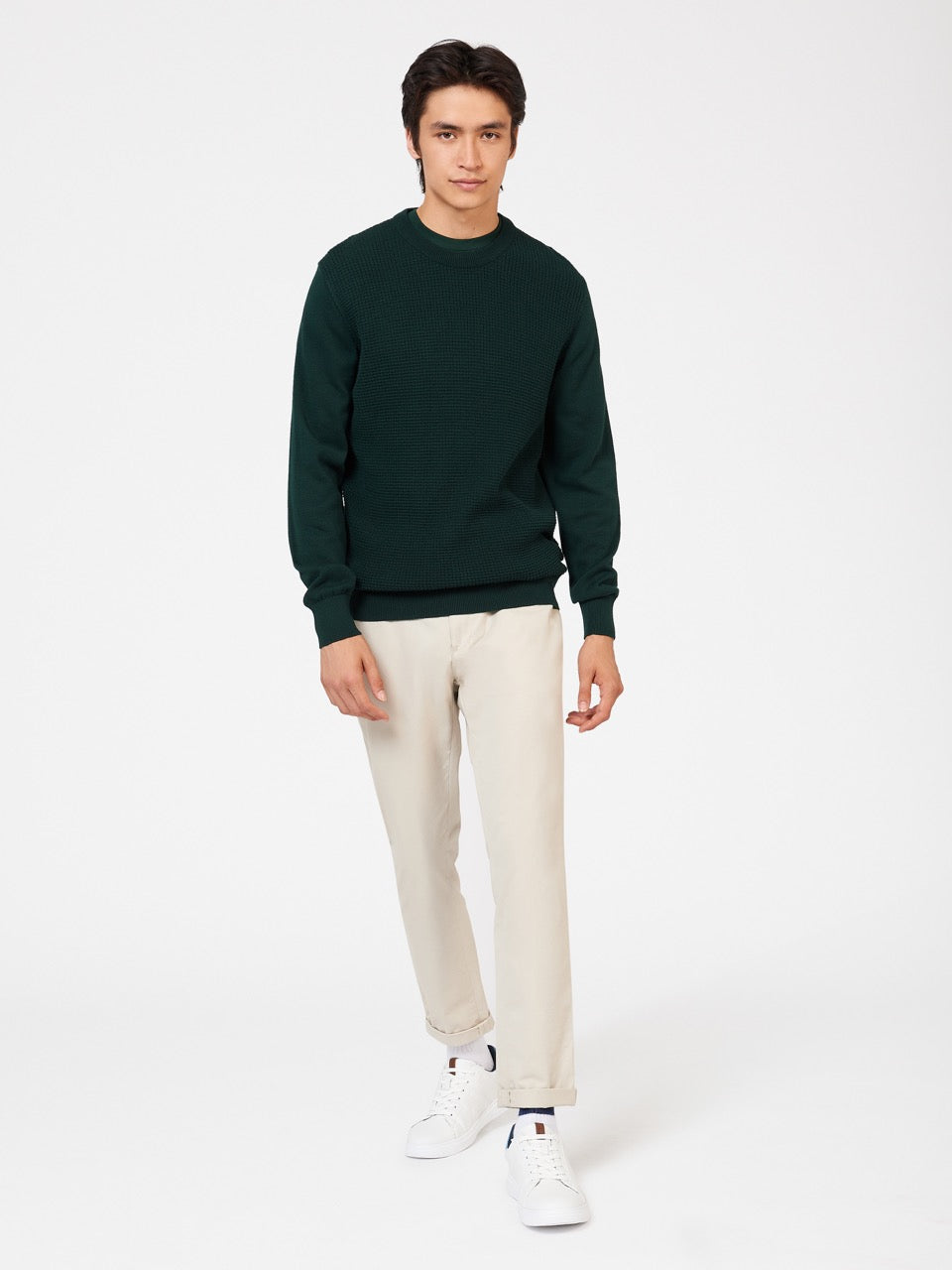 Ben Sherman Textured Crewneck Neuleet Tummanvihreä | 6235-BZHMX