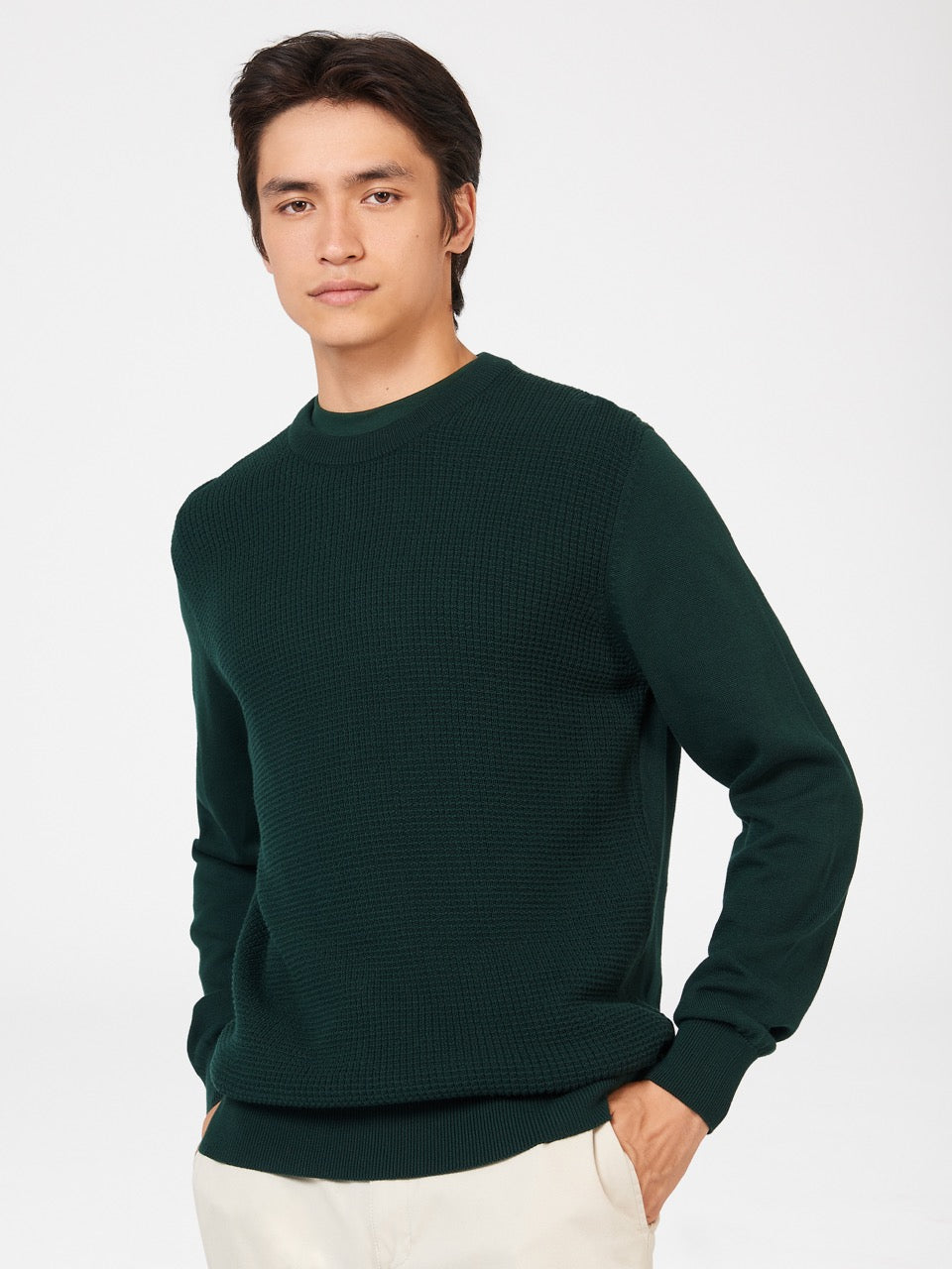 Ben Sherman Textured Crewneck Neuleet Tummanvihreä | 6235-BZHMX